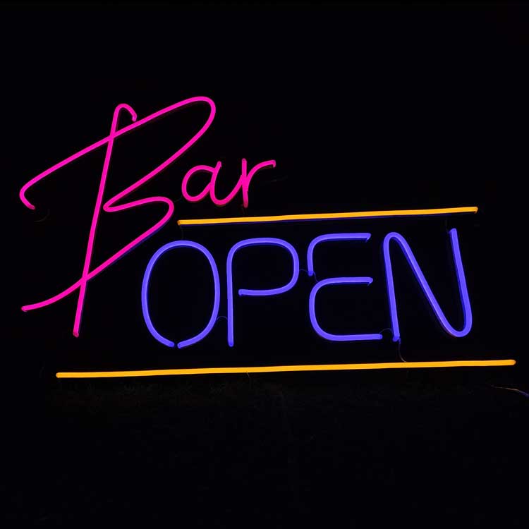 bar open neon sign